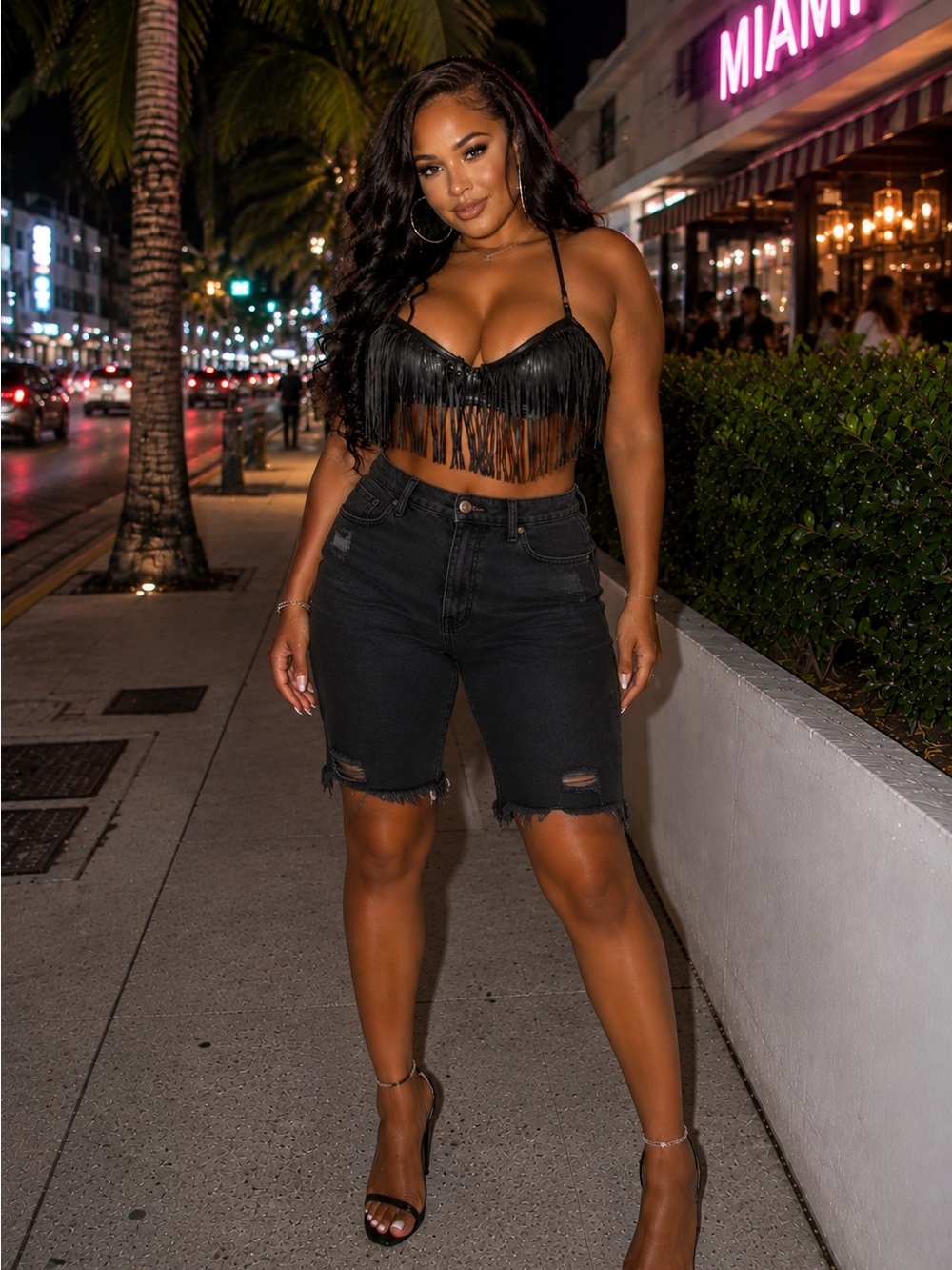 Fashion Nova Black Distressed Denim Bermuda Shorts